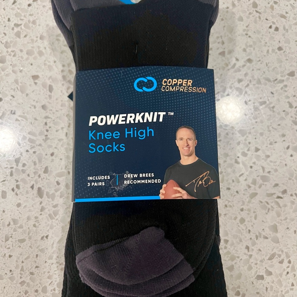 Copper Compression PowerKnit Knee High Socks - Black, 3 pairs NWT
